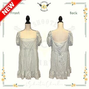 NWT Tillys Full Tilt Green Gingham Puff Sleeve Babydoll Dress Womens Plus Sz 2XL